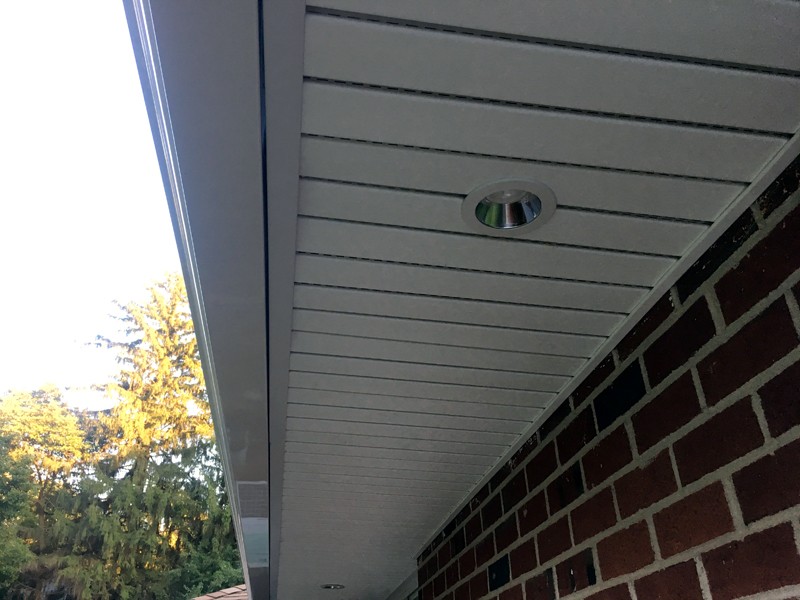 New Vinyl Invisible Vented Soffit, Gutters & Soffit Lights Installation